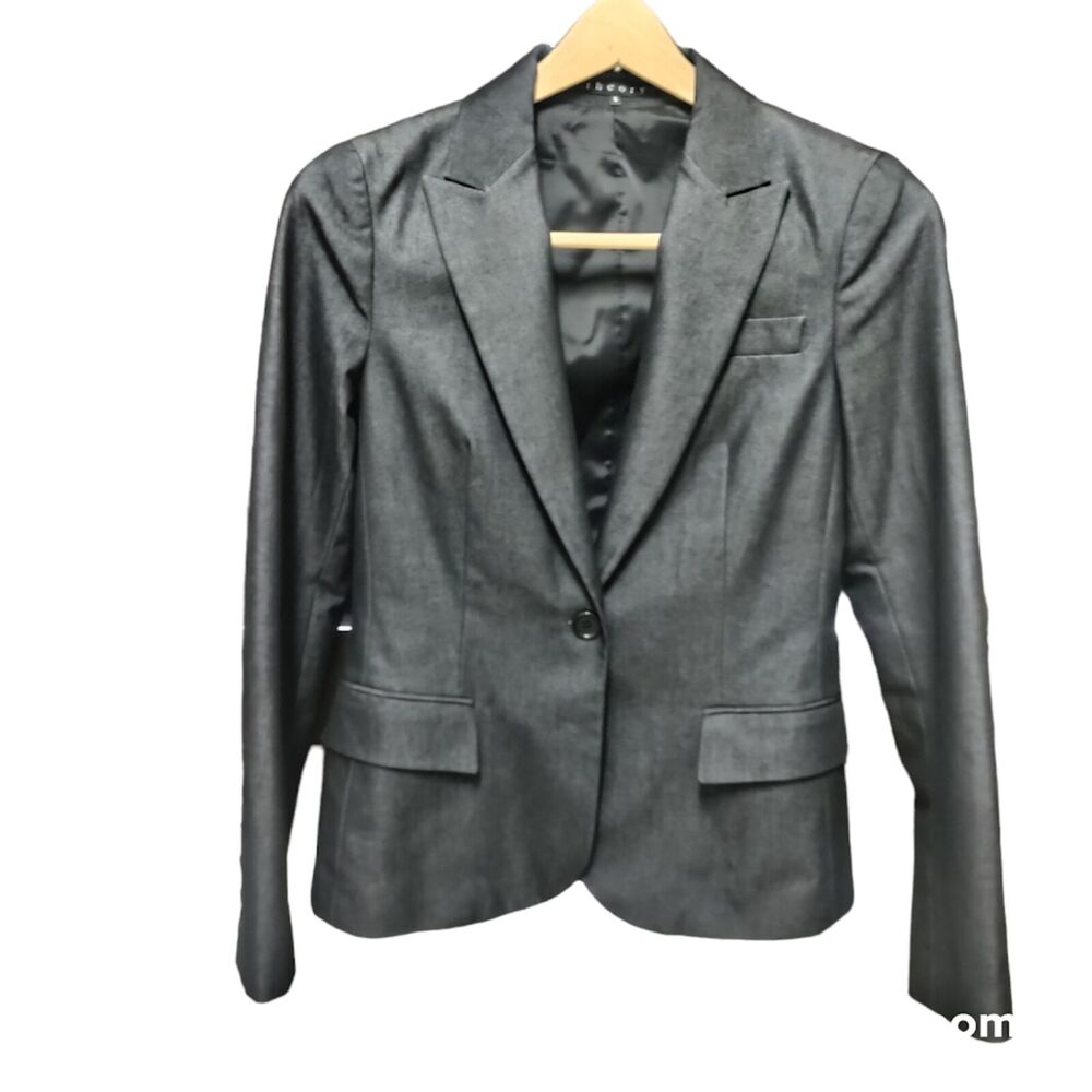 Theory Blazer Women's Size 6 Suit Jacket Black Lined Front Pockets Shine
